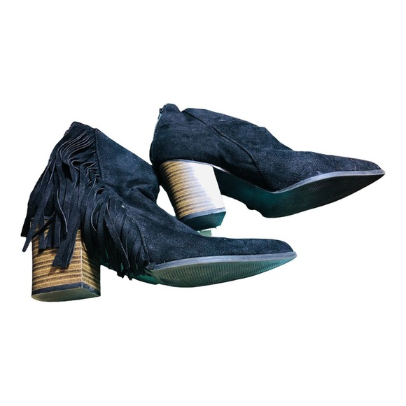 Qupid women's sz 10 black faux suede fringe pointed toe ankle bootie sz 10 - Picture 3 of 6